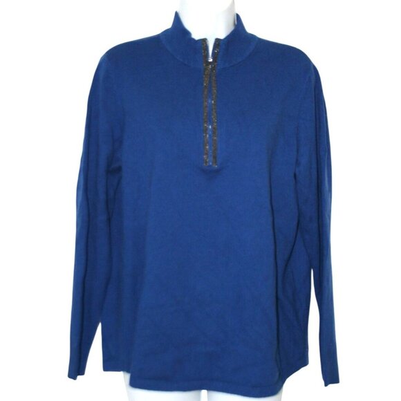 Chico's Sweaters - Chico’s Luxe Half Zip Pullover Sweater Large Blue Embellished Comfy Essential